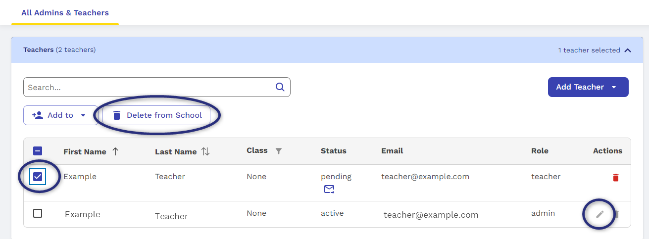 Remove any teachers that have left the school, or are no longer using the subscription.
